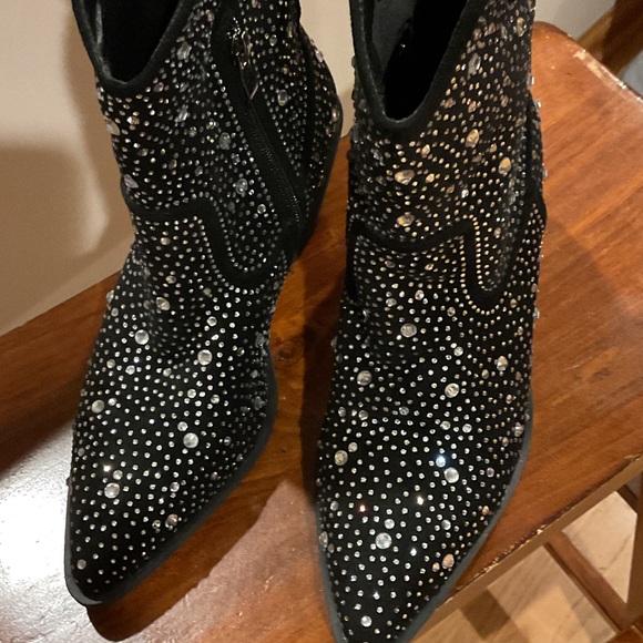 Women’s retro Black Studded Ankle cowboy Boots block heel western sz 36 pointy - Picture 11 of 11